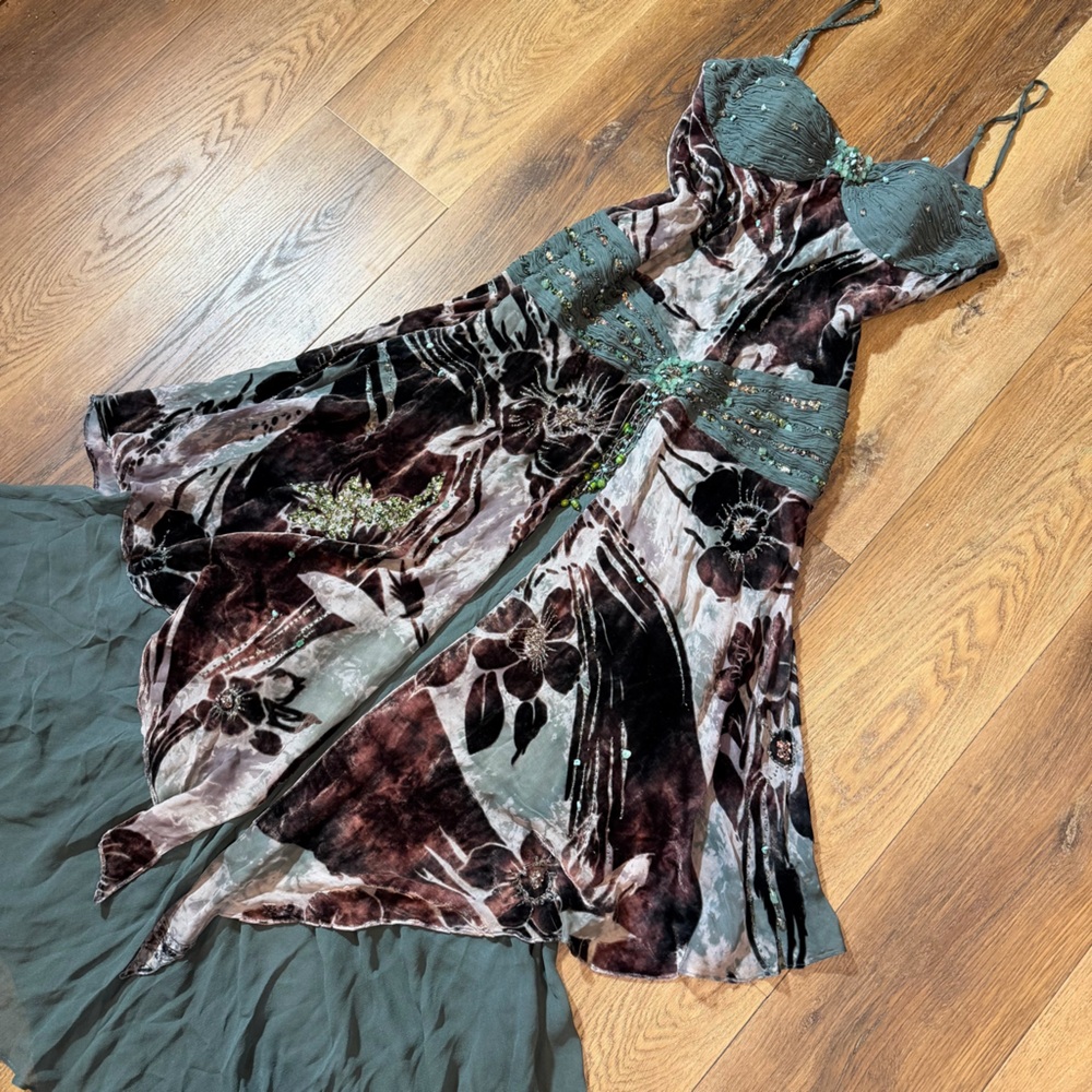 Vintage Y2K Silk Beaded Dress Vintage Drop Waist Vintage Beaded Dress Sue Wong - Picture 6 of 17